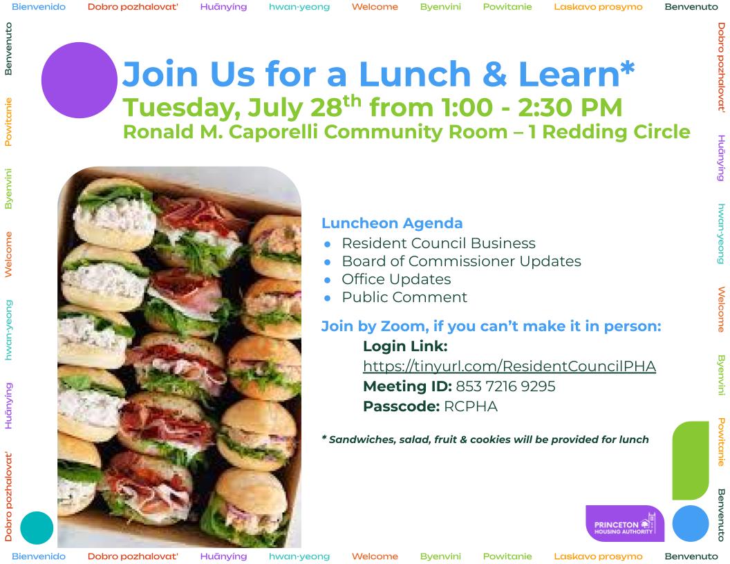 Join us for a lunch and learn on July 28 from 1-2 pm at the Ronald M Caporelli Community Center