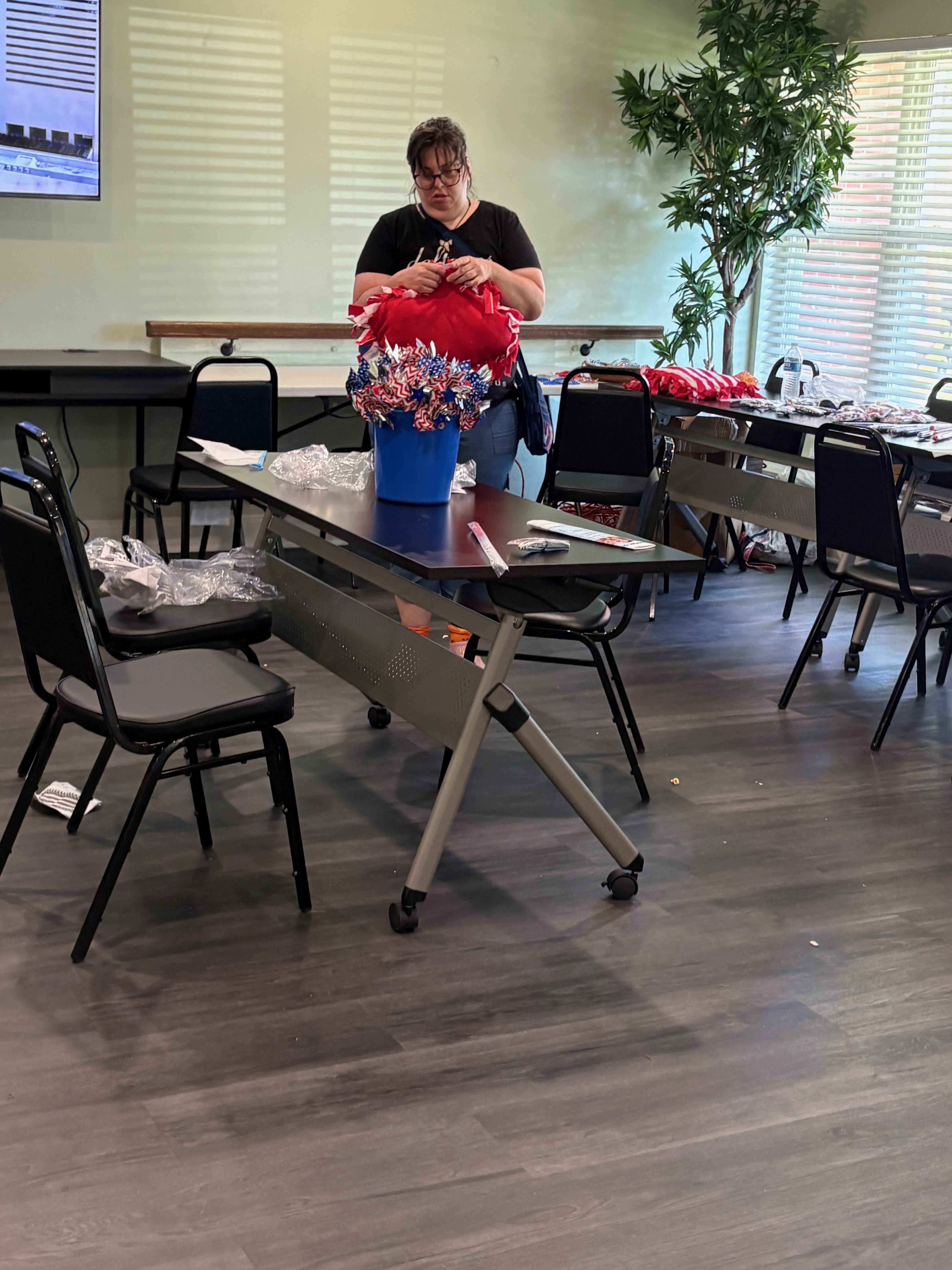Image of resident fixing flags